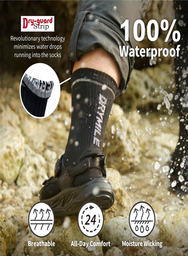 DRYMILE Active Waterproof Socks, Breathable Cushioned Running, Hiking, Winter Waterproof Socks for Men & Women - Crew (Large, Black) - Image 2